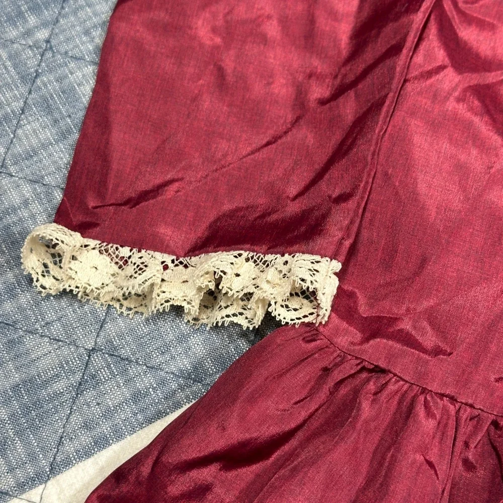Vintage Peaches n Cream Burgundy Lace Collar Drop Waist Dress Kids Size 10 4702H